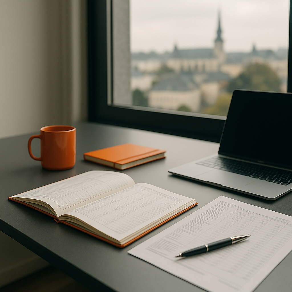 Carnet, ordinateur et documents administratifs
